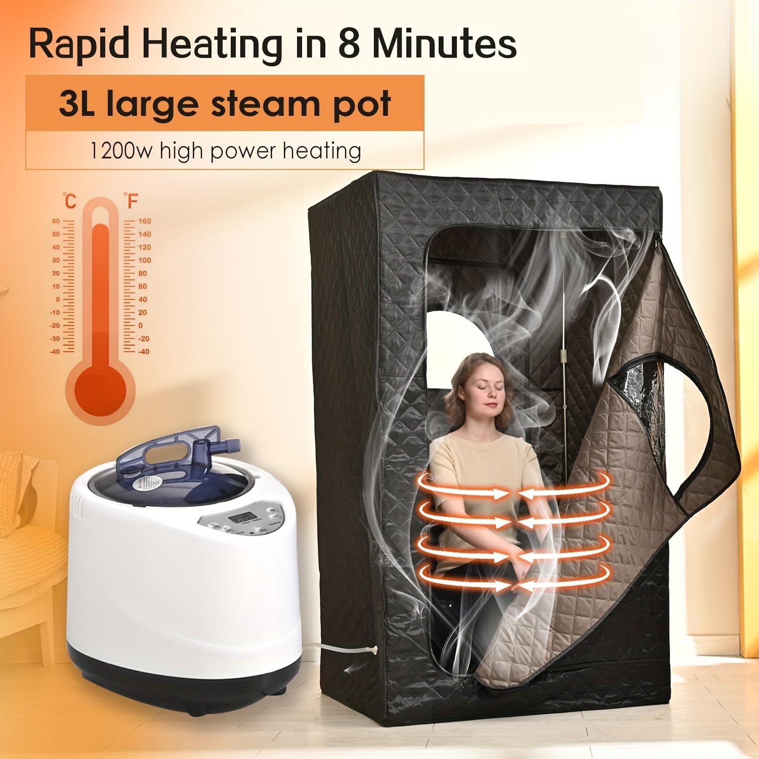 Portable Steam Sauna Box for Home One Person Full Body Sauna Spa with 3L 1200W Steam Generator, Remote Control, Foldable Chair, Home Sauna Tent for Gym, Yoga, Pilates