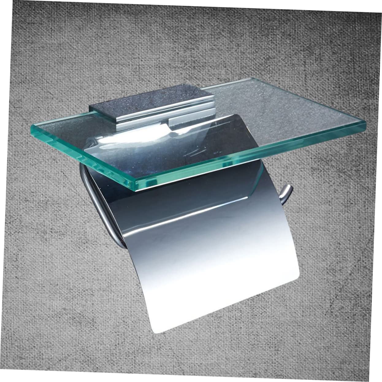 IMIKEYA Portarrollos Diseño Minimalista y Duradero de Papel Higiénico de Vidrio y Cobre con Estante para Móvil y Tapa, Adecuado para Baño de Restaurante o Club