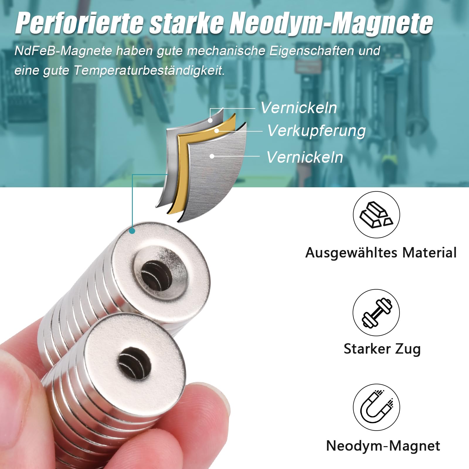 20 Aimants Néodyme Puissants M4 10x3mm Avec Trou Évasé + Vis - Aimants Frigo Industriels, Science, Atelier, Aimants Percés