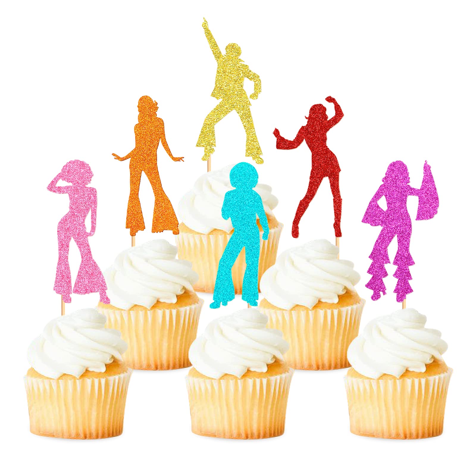 Pack of 24 70s Disco Dancing Cupcake Toppers 70s Disco Cake Decorations Disco Cupcake Picks for Disco Ball Music Theme Party Birthday Party Wedding Party Decorations — image 1