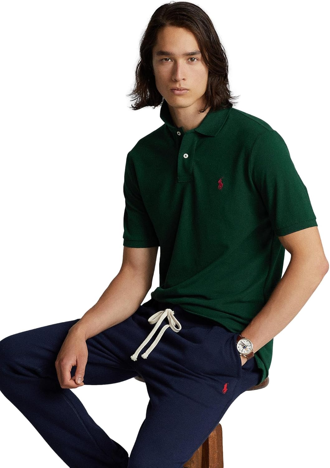 POLO RALPH LAUREN Men Custom Fit Mesh Pony Logo Shirt (XL, ClgGreen) - Image 2