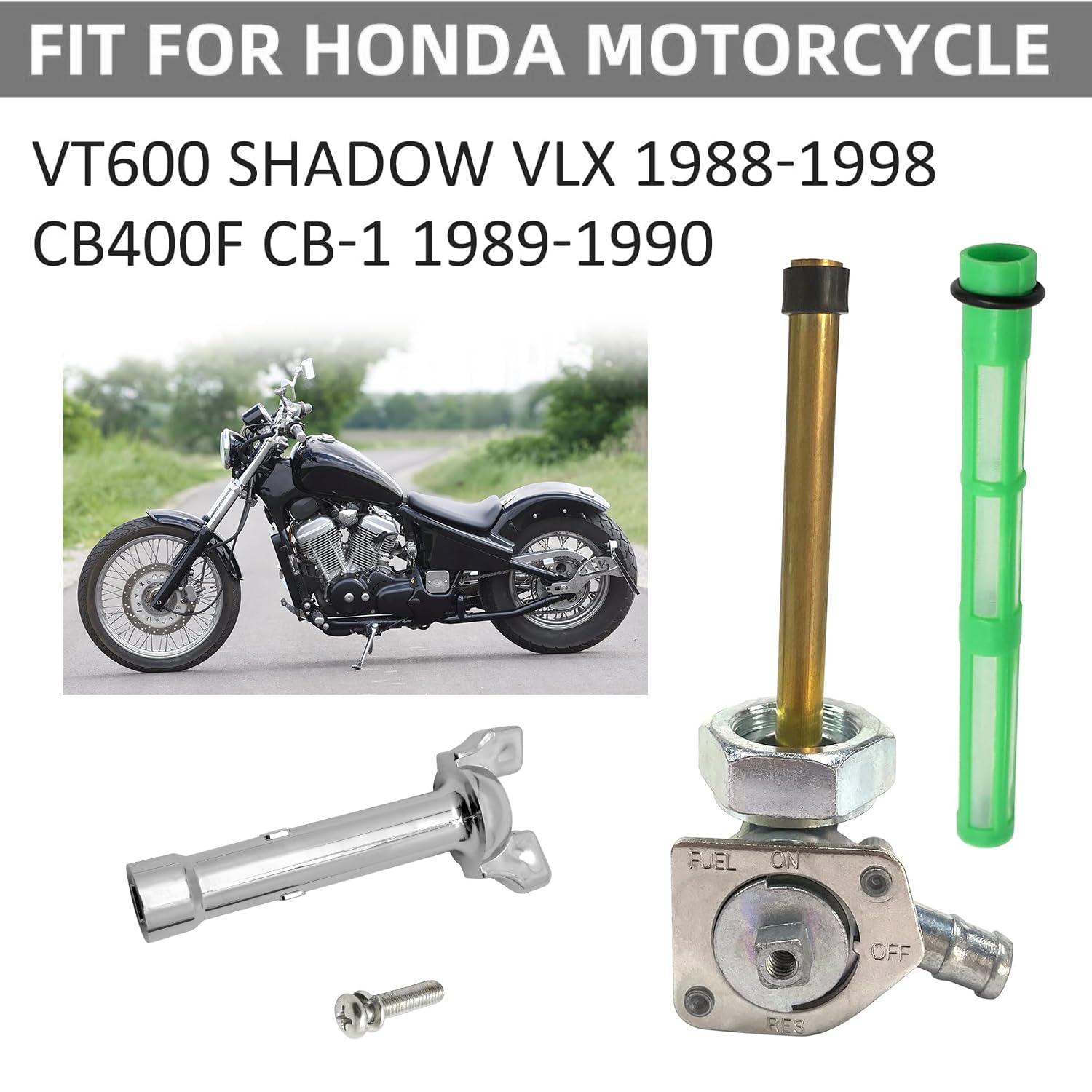 Rubinetto benzina adatto per Honda VT600C AC – SHADOW VLX VT600CD – SHADOW VLX DELUXE 1988-1989 1991-1998 CB400F – CB-1 1989-1990 16950-KAF-000 1696 3-MR1. 000