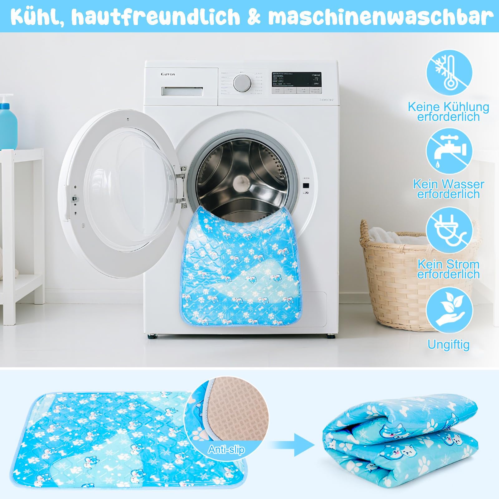 Tappetino refrigerante per cani 90x60cm extra spesso e autrostimolante, perfetto per l'estate e i viaggi, per cani di taglia piccola, media e grande, pieghevole e facile da pulire