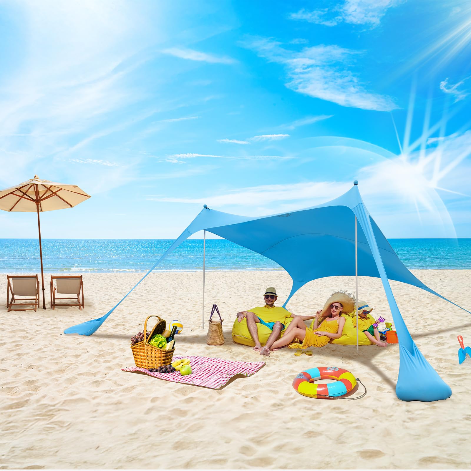 Night Cat Tenda da Spiaggia Baldacchino Parasole UPF 50+ Protezione UV con pali alluminio ancoraggio sabbia per cortile parco spiaggia