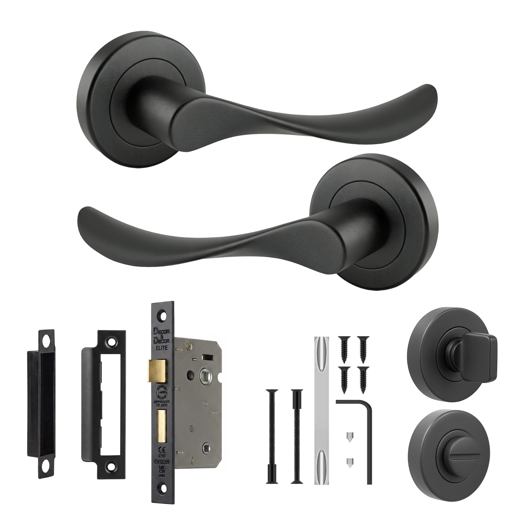 Decoranddecor Nimbus Matt Black Internal Door Handles, Bathroom Kit 76mm — image 1