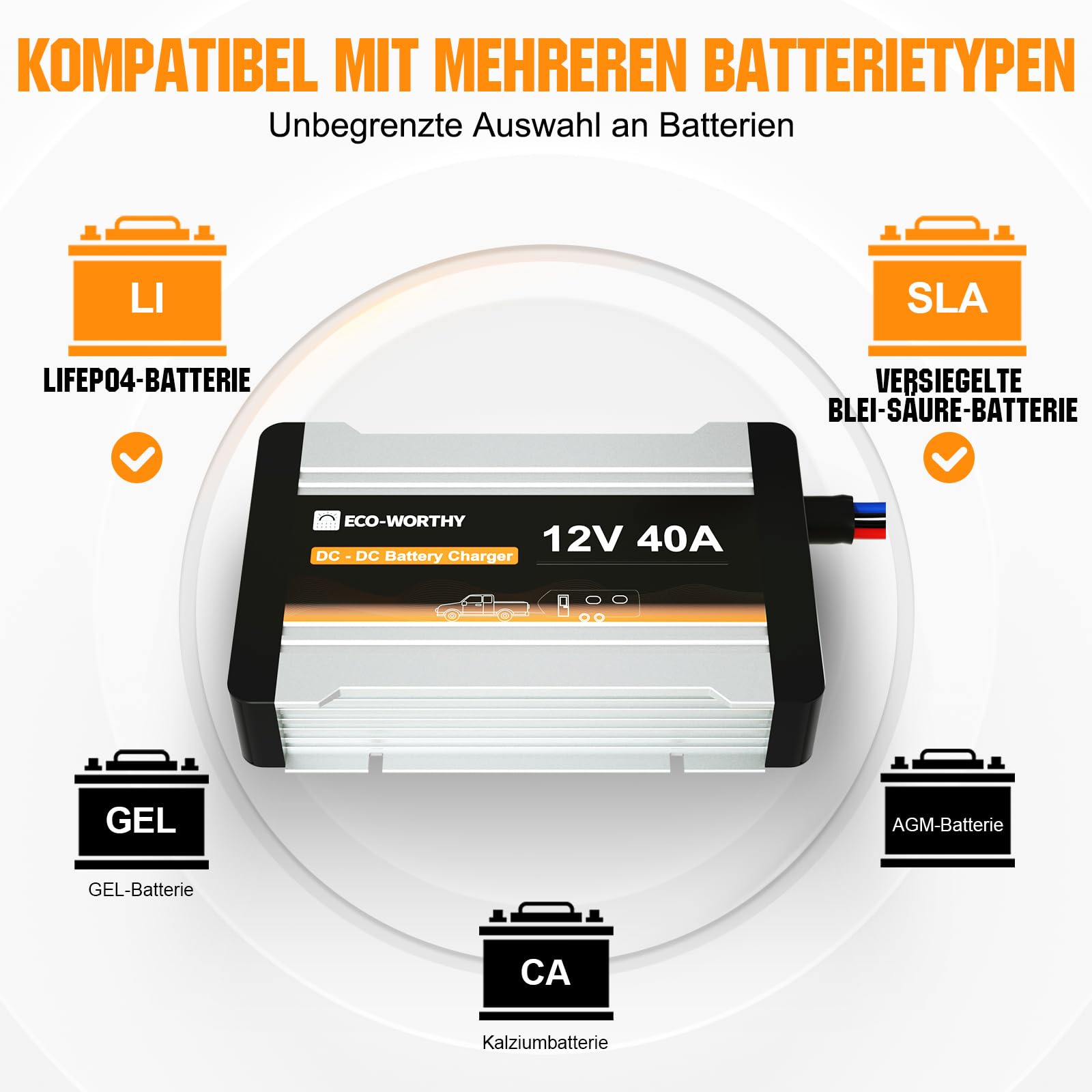 ECO-WORTHY Ladebooster 12V 40A DC-DC Batterieladegerät für LiFePO4 Batterie,Gel, Ladebooster für Wohnmobilen, Wohnwagen