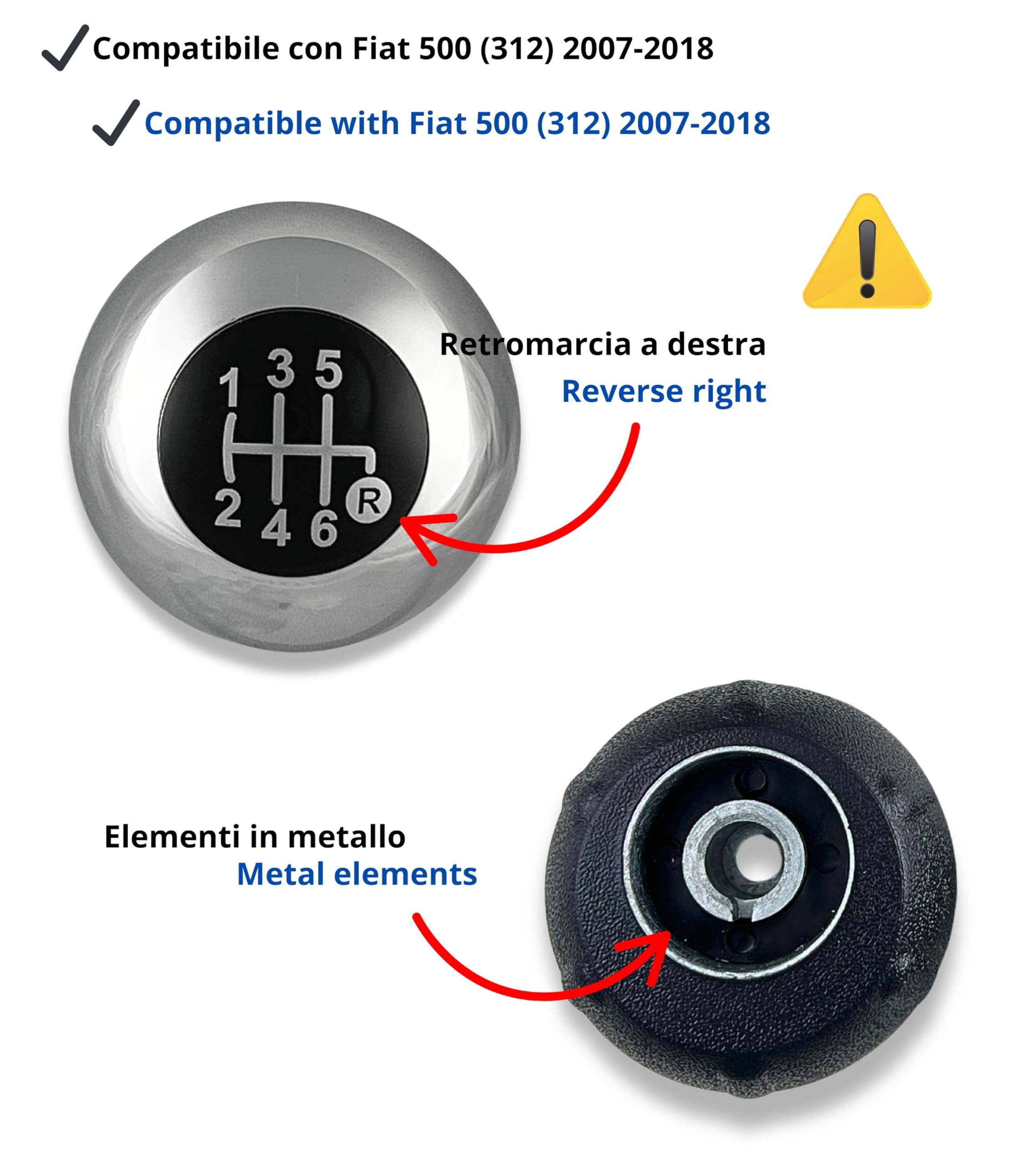 Pomello 5 Marce Retromarcia Leva Cambio Compatibile con Fiat 500 500C 2007-2018