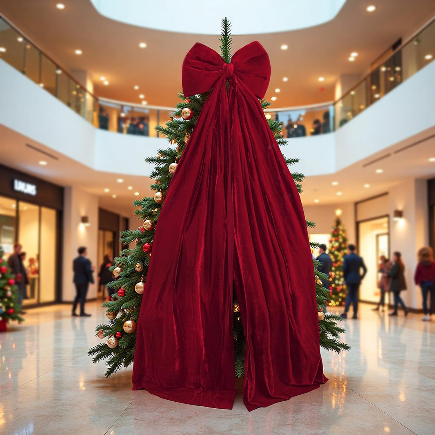 Lazo para árbol de Navidad extra grande, rojo y grande, lazo de terciopelo, lazo de Navidad, lazo decorativo, lazo de terciopelo, rojo, 41 x 178 cm
