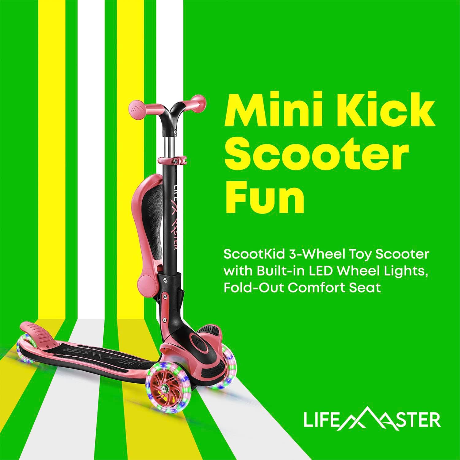 3 Wheel Scooter for Kids with Foldable Seat, Adjustable Handlebar Height, Lean-to-Steer Ride On Toy for Kids Ages 2+, Light-Up LED Wheels, Wide Anti Slip Deck, Indoor & Outdoor Use - Image 6