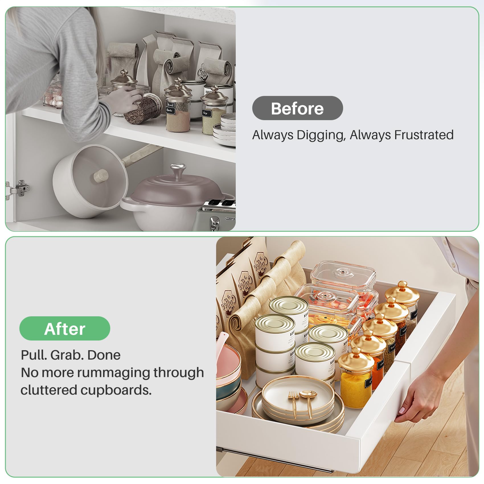 SAYZH Cajón Telescópico, Ampliable Cajón Deslizante Para Alacena,Cajones Extraíbles para Armario de Cocina, Organizador de Gabinete Extraíble Ancho Ajustable, 43 cm (Prof.) x 30-50 cm (Anch.), Blanco