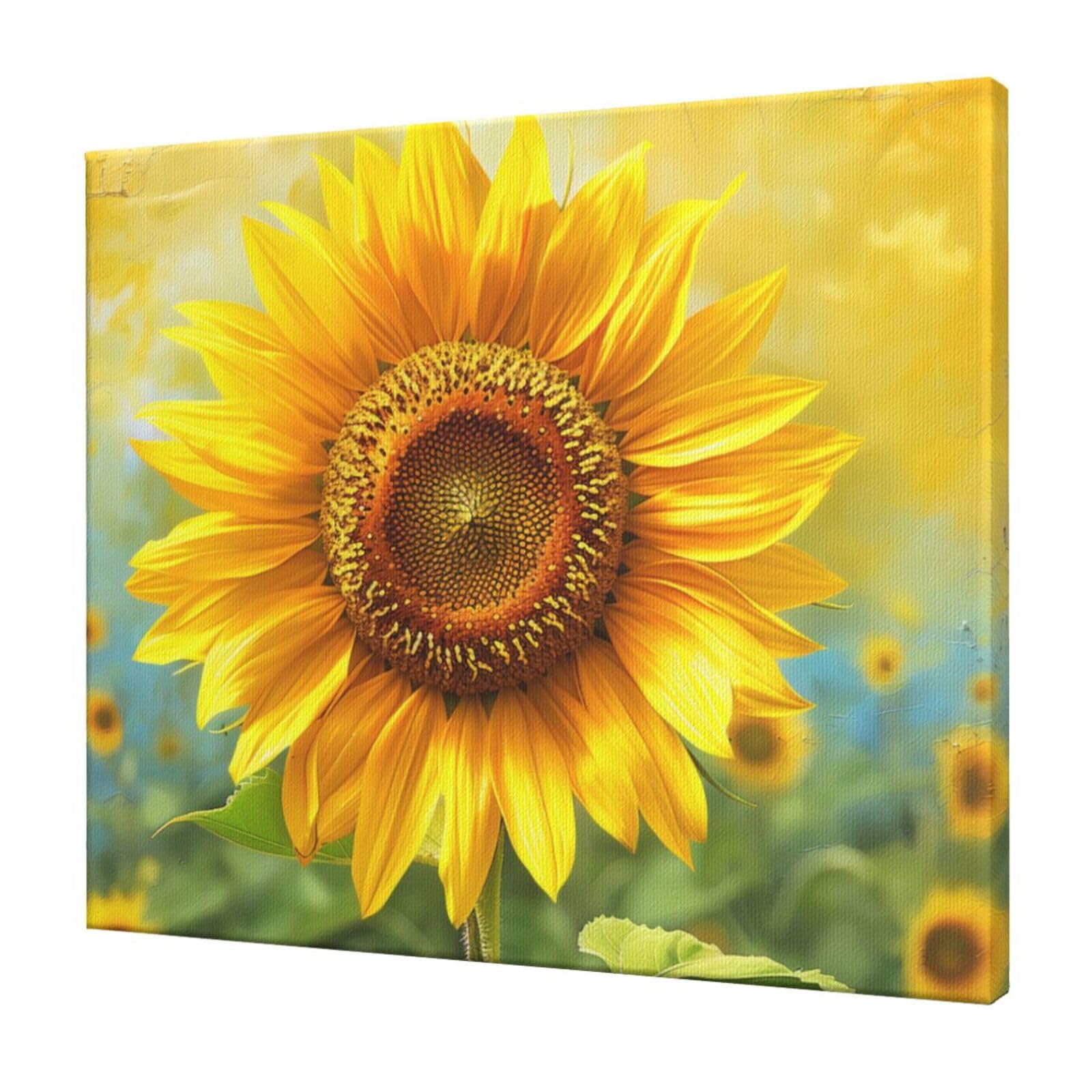 YKLJG Sunflowers Printed Wall Art Canvas Prints 60x50 CM Wooden Framed Picture Painting Artwork for Bedroom Kitchen Home Office Decor