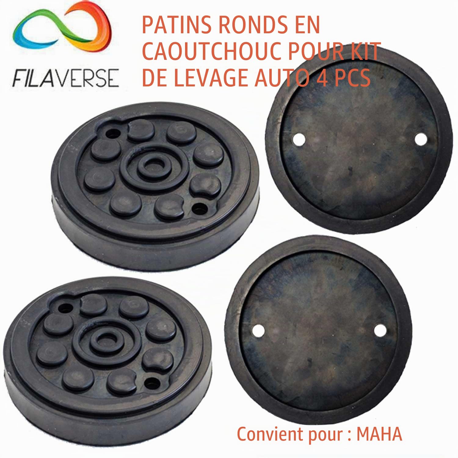 Lot de 4 Tampons Ronds en Caoutchouc Plein ø120/113 mm H22 2 Trous pour Pont Élévateur à 2 Colonnes — Compatibles MAHA