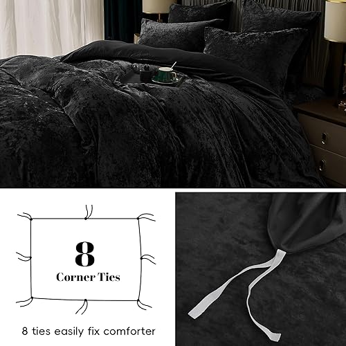 Miniatura 5 de PHF Juego de funda de edredón de terciopelo tamaño Queen de 3 piezas, ultra suave y transpirable, juego de funda de edredón de franela acogedora de