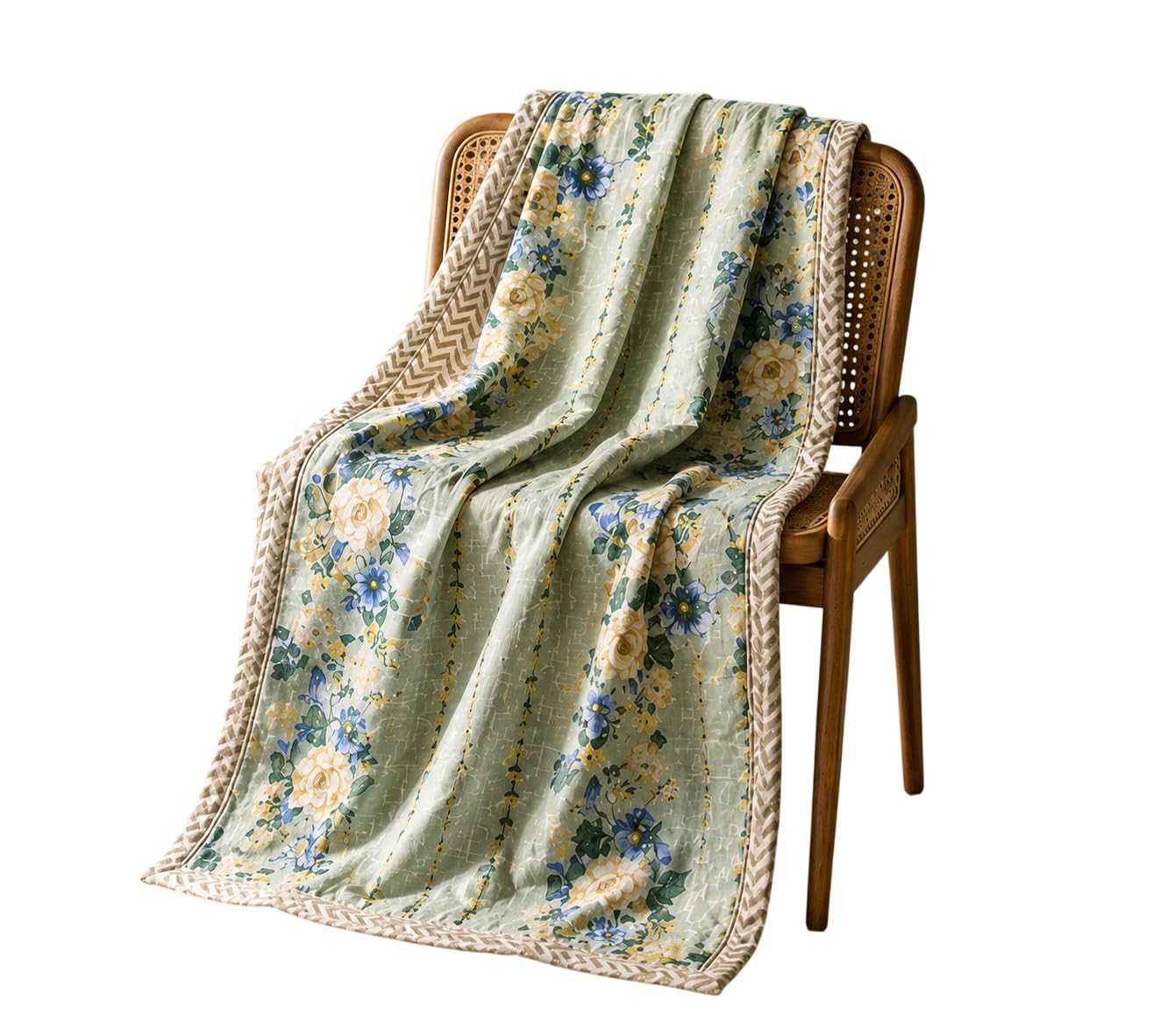 HOME BUDDY 100% Cotton Reversible Dohar Single Bed Size | AC Blanket Lightweight Summer Comforter | Soft Breathable Bed Blanket (140 x 230 cm) Mint Blossom Garden Print-image-46