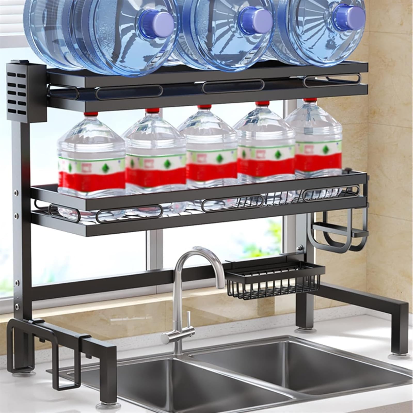 Escurridor de platos, escurridor de platos grande de 2 niveles sobre el fregadero, escurridor de platos sobre el fregadero, escurridor de platos grande multiusos, estante organizador para encimera de