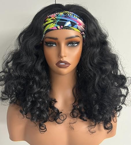 Pelucas largas y onduladas con diadema para mujeres blancas, sin pegamento, media peluca de cabello sintético de aspecto natural con diadema