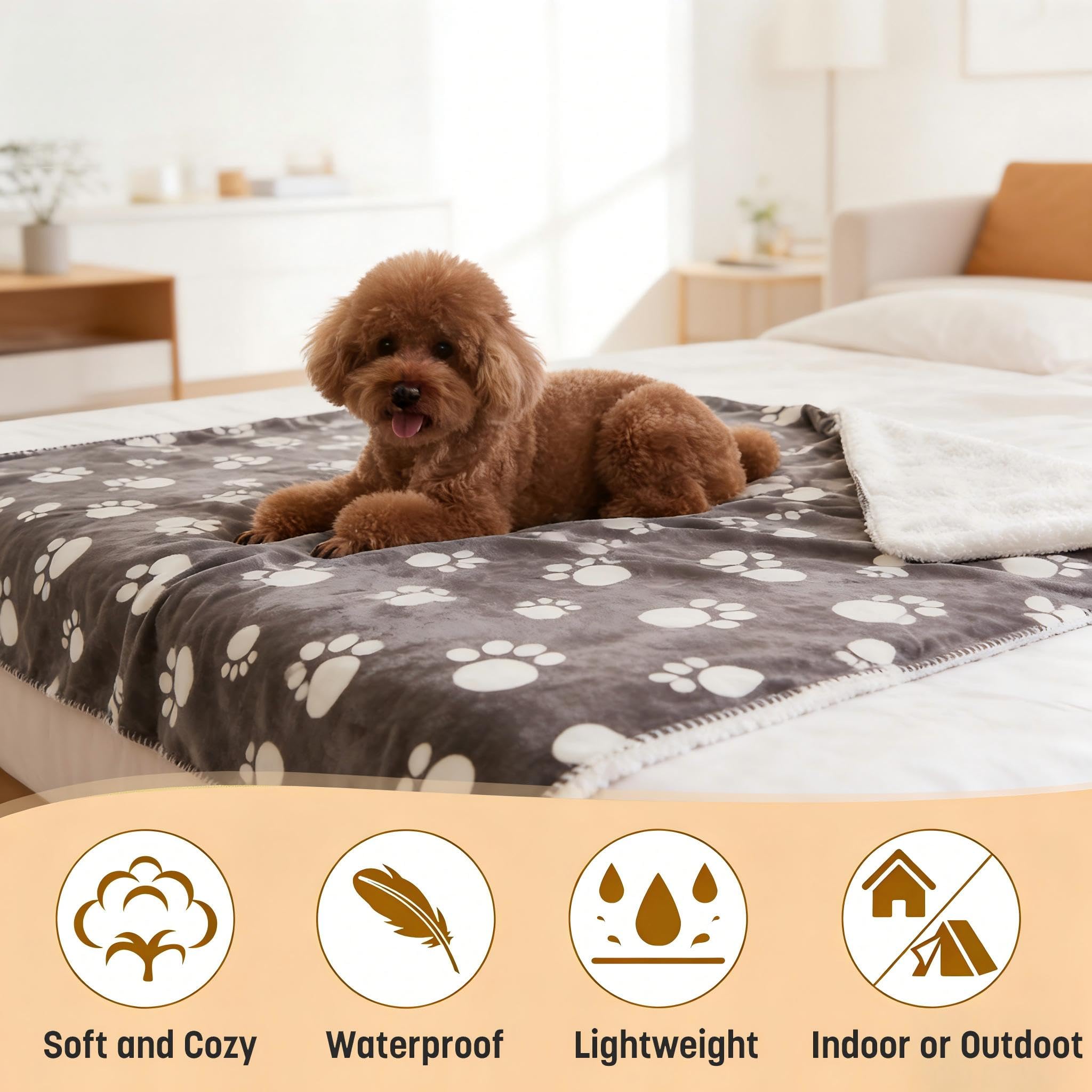 Couverture imperméable pour chien et chat - Avec motif de pattes - Lavable - Polaire Sherpa - Pour canapé, lit, extérieur, couvre-lit, canapé, housse de canapé, 200 x 150 cm