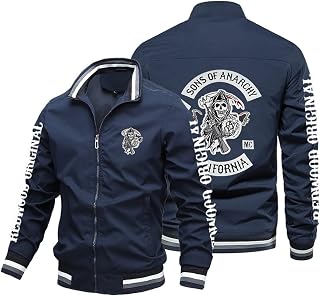 ALOEU Men's Lightweight Sports Jacket with Anarchy Sons Printing Casual Spring Summer Thin Baseball Track Jackets Bomber Windbreaker Cardigan Coat