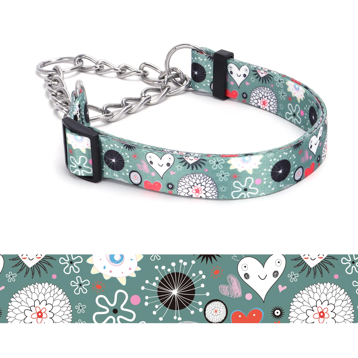 haoyueer Martingale Dog Collar - Stainless Steel Chain, No Pull Training Collar with Flower Design for Large Medium Small Dogs (A12NO11, S) โ image 1