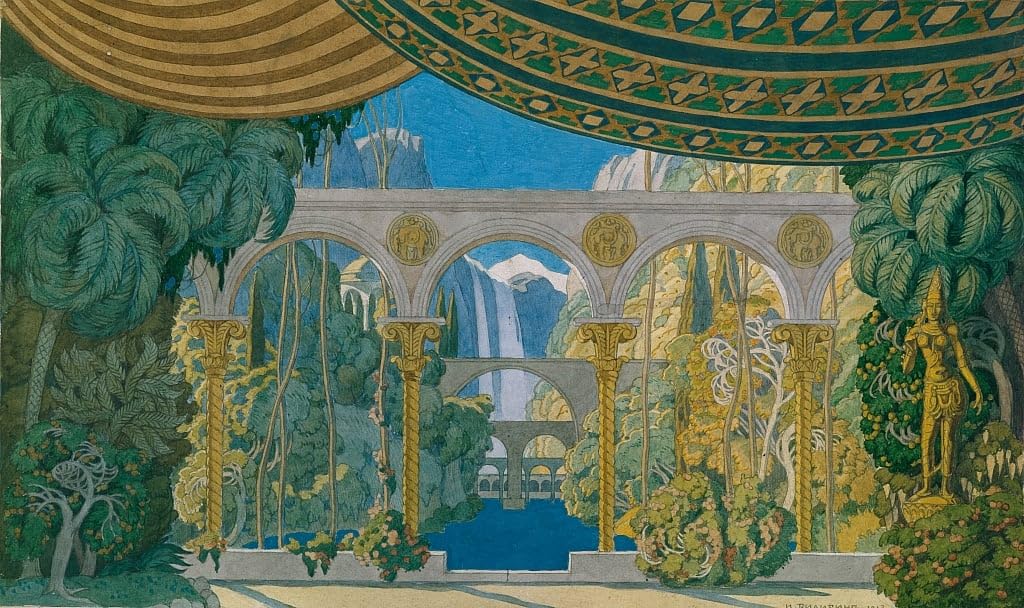 Posteriik No Frame Vintage Classic Picture Landscape Artwork The Gardens Of Chernomor Stage Design For The Opera Ruslan And Ludmila By Ivan Yakovlevich Bilibin For Office Home Decor 60X90cm