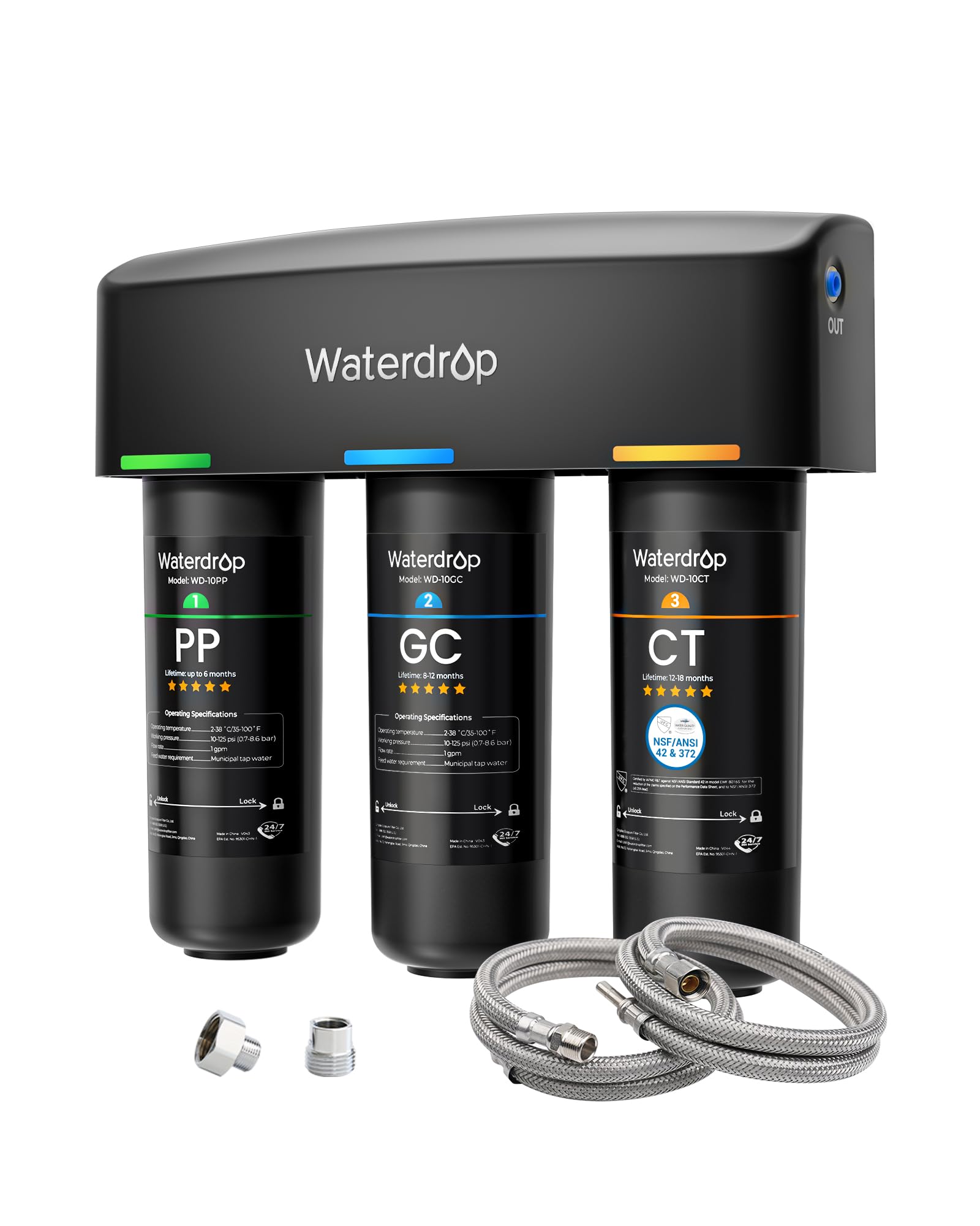 Waterdrop TSA 8 Layer Under Sink Water Filter System, Under Sink Water Filtration System, Reduces PFAS, PFOA/PFOS, Fluoride, Chlorine, Bad Taste & Odor, NSF/ANSI 42 Certified Element, USA Tech