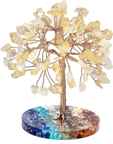 Miniatura 7 de mookaitedecor Árbol de dinero de cristal de cuarzo rosa natural y aguamarina con 7 piedras de chakras, base de resina, escultura de Feng Shui,