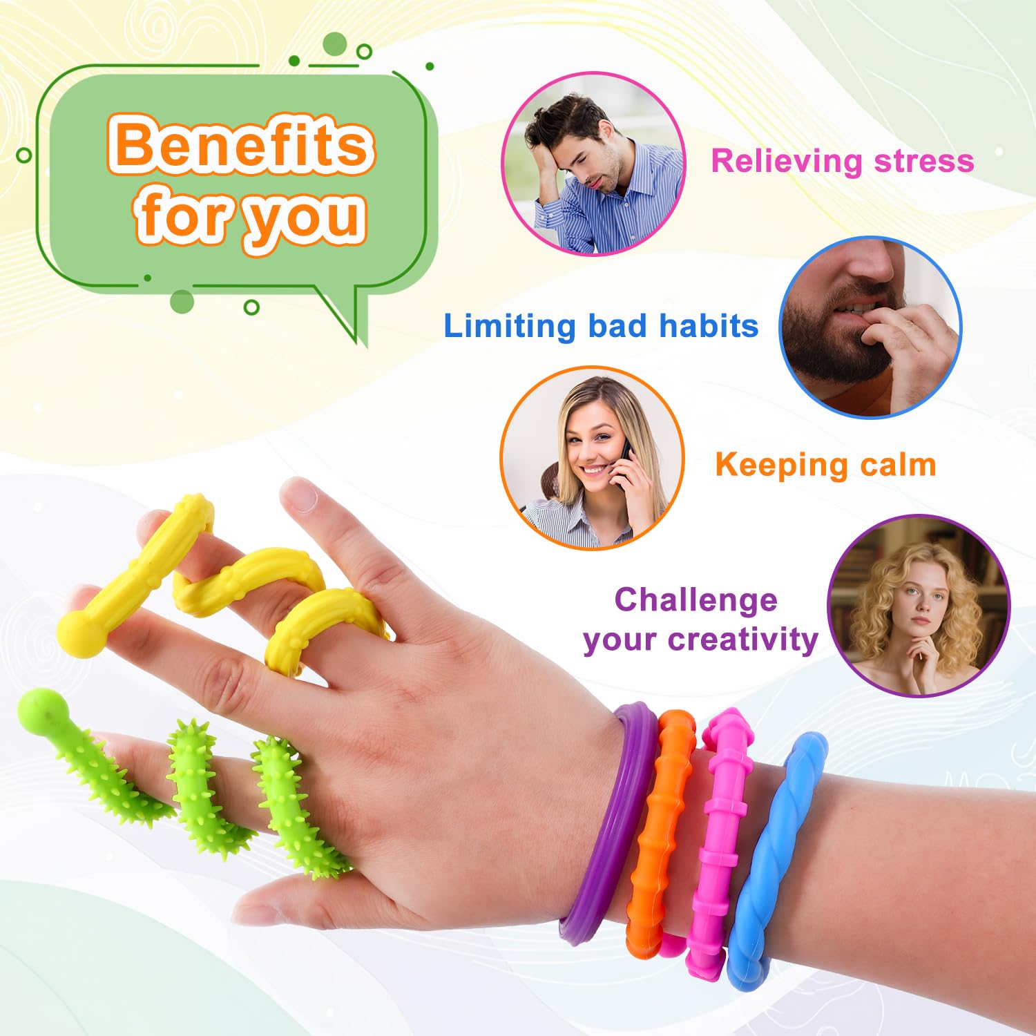 Lyreh 6pcs Textured Stretchy Sensory Fidget Toys, Colorful Quiet Sensory Noodles Fidget Stretch Toys for Autism ADHD Stress Anxiety - Image 4