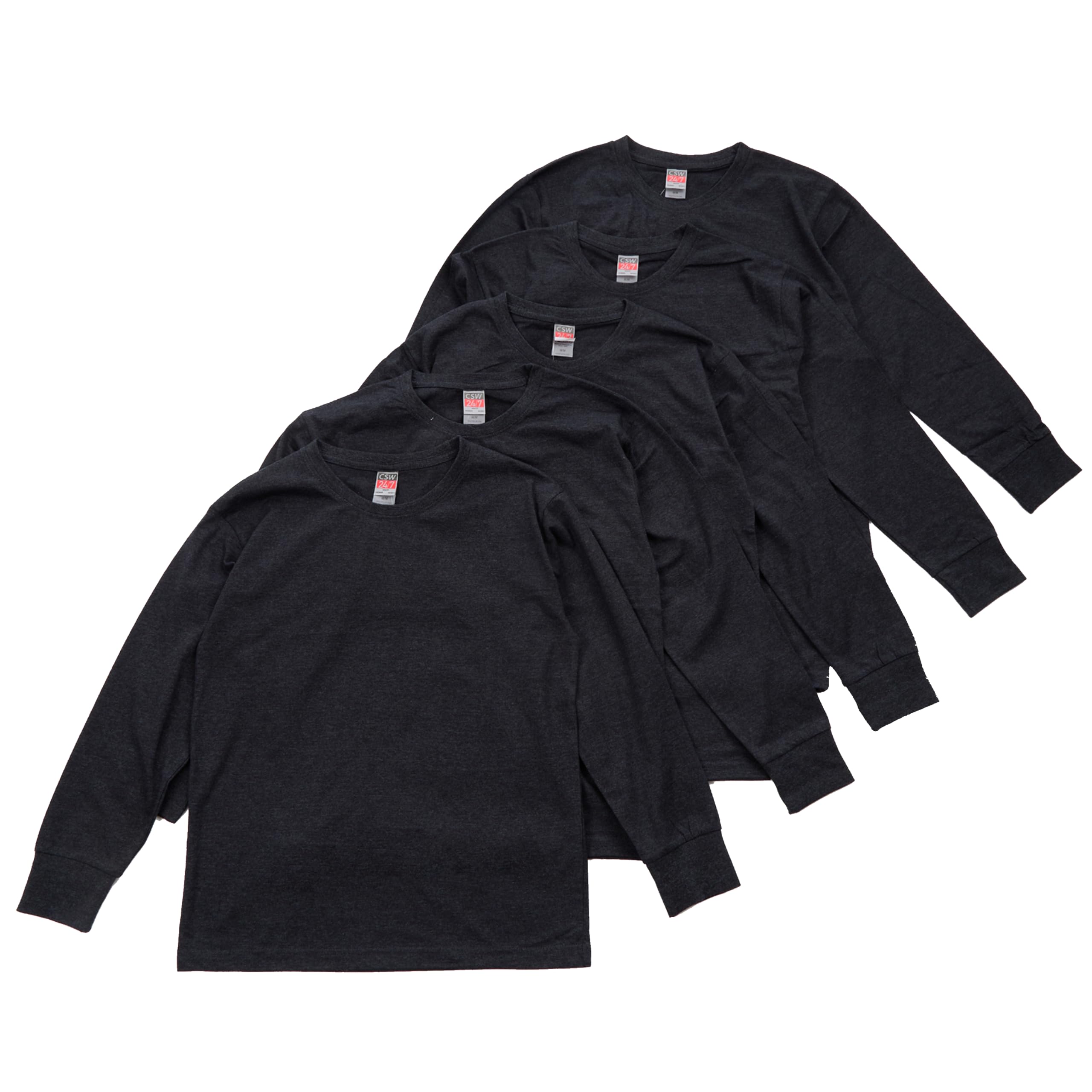 Metzuyan WS-AW23 Kids Long Sleeve Tops 5 Pack 100% Cotton Charcoal X-Large