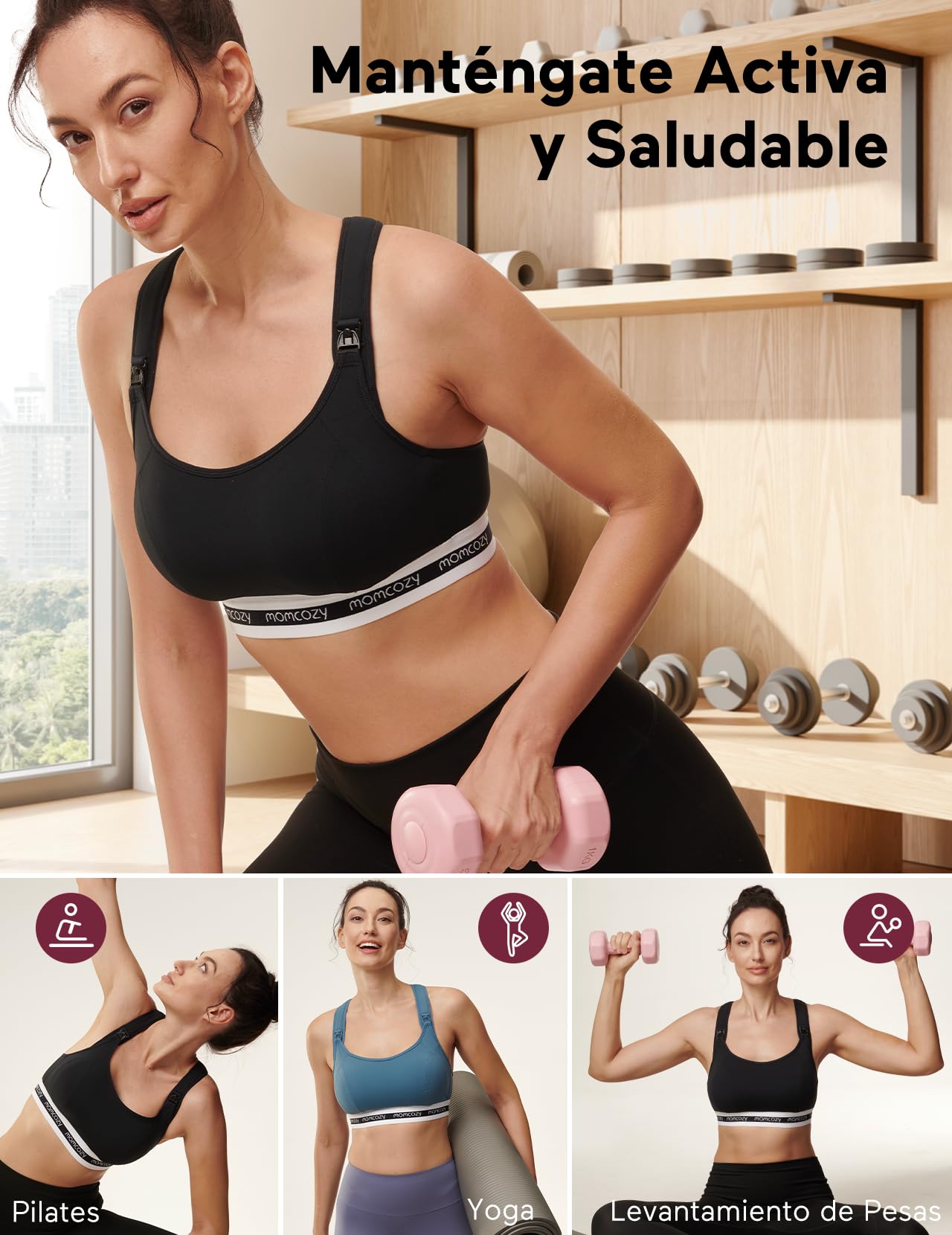 momcozy Sujetador Lactancia Deportivo, Brasier de Maternidad de Bajo Impacto Sujetadores Lactancia Suave y Sin Aros con Copas Acolchadas