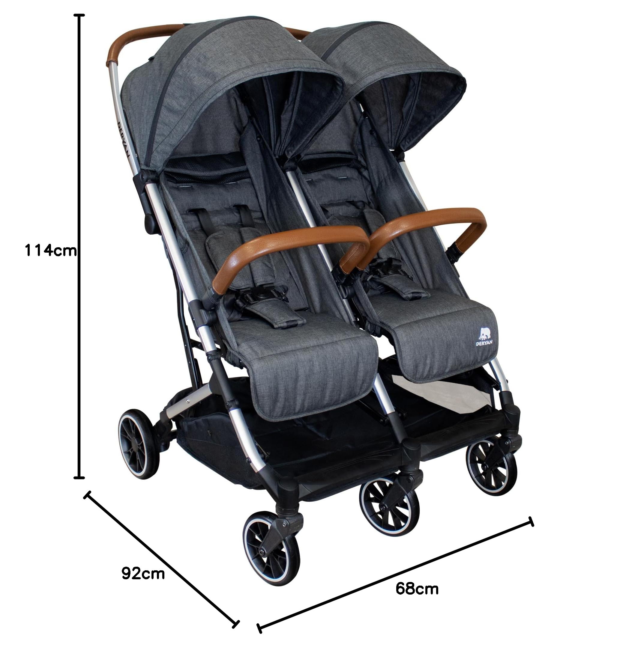 Deryan Rolo X2 Kinderwagen Buggy 2 in 1 - Buggy klein zusammenklappbar - Geburt bis 4 Jahre - Baby Wagen pro Sitz belastbar bis 22kg - Kinderbuggy klappbar - KOMPAKT & FALTBAR - Grau