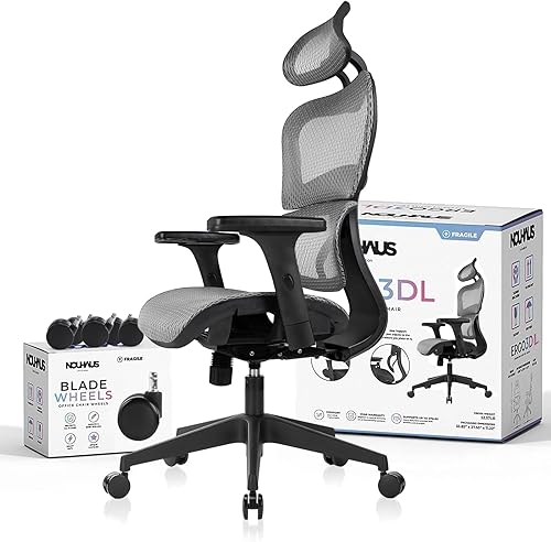 Nouhaus Ergo3dL - Sillas de escritorio de oficina en casa, silla ergonómica de oficina con respaldo alto, sillas de trabajo con ruedas y