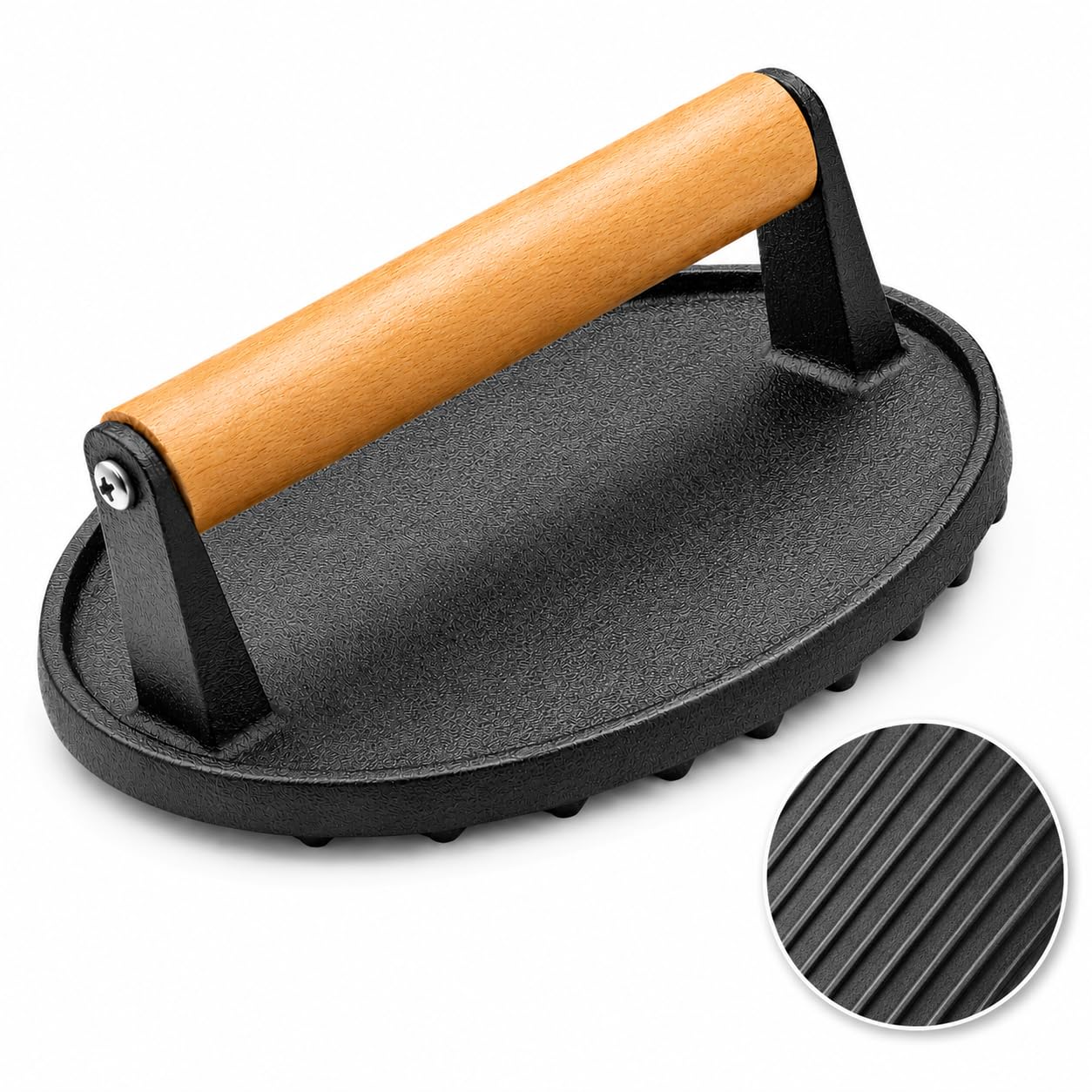Kryndle Burger Press, 7 Inch Cast Iron Smashed Burger Press with Wooden Handle, Round Heavy Duty Burger Smasher, Suitable for Burgers, BBQ, Bacon, Steak, Grill or Skillet Cooking