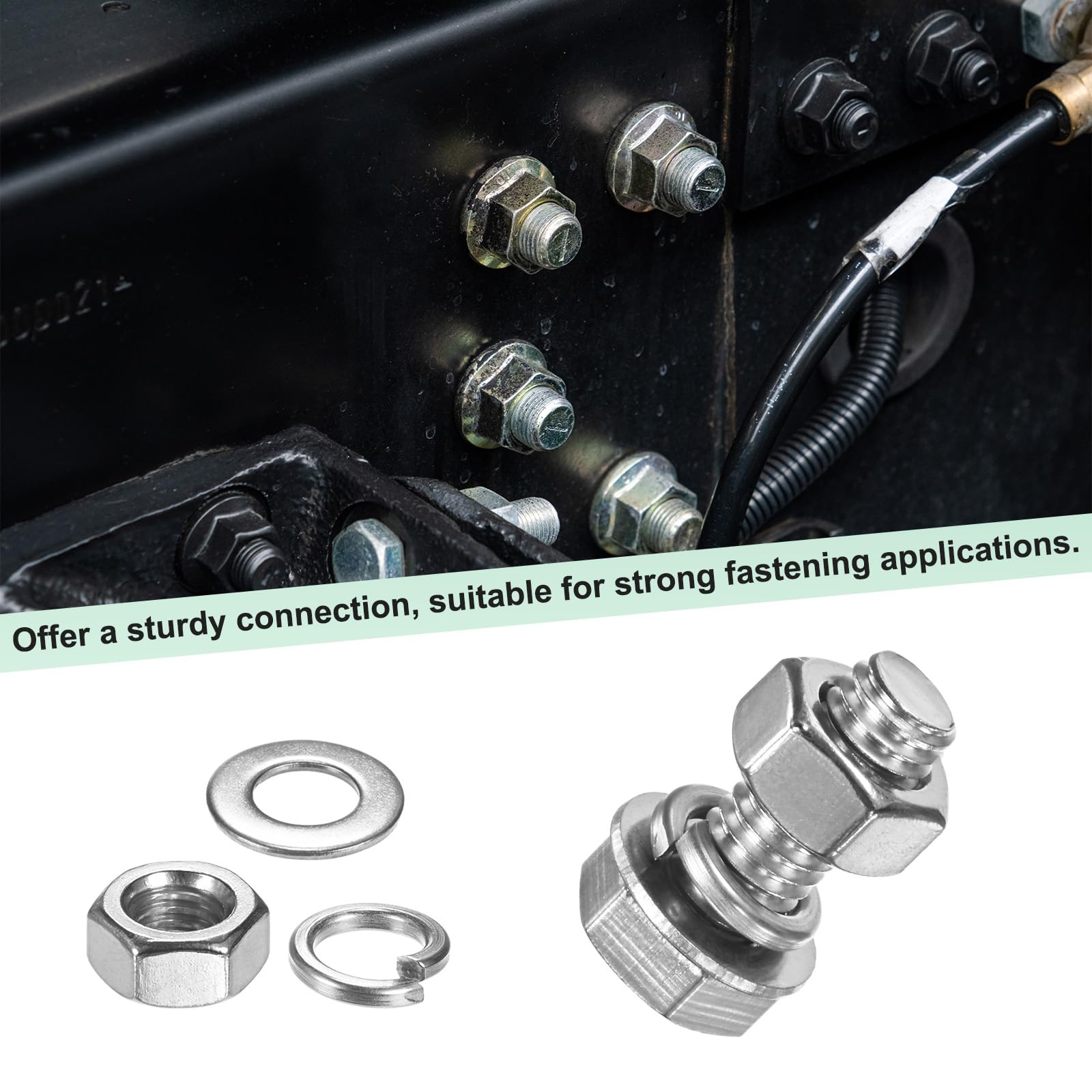 M METERXITY 20-Pack Hex Head Screw Bolt with Nuts Flat & Lock Washers M8x18mm Stainless Steel Bolts and Nuts Kit Fully Threaded Metric Bolt Assortment for Equipment/Machinery - Image 4