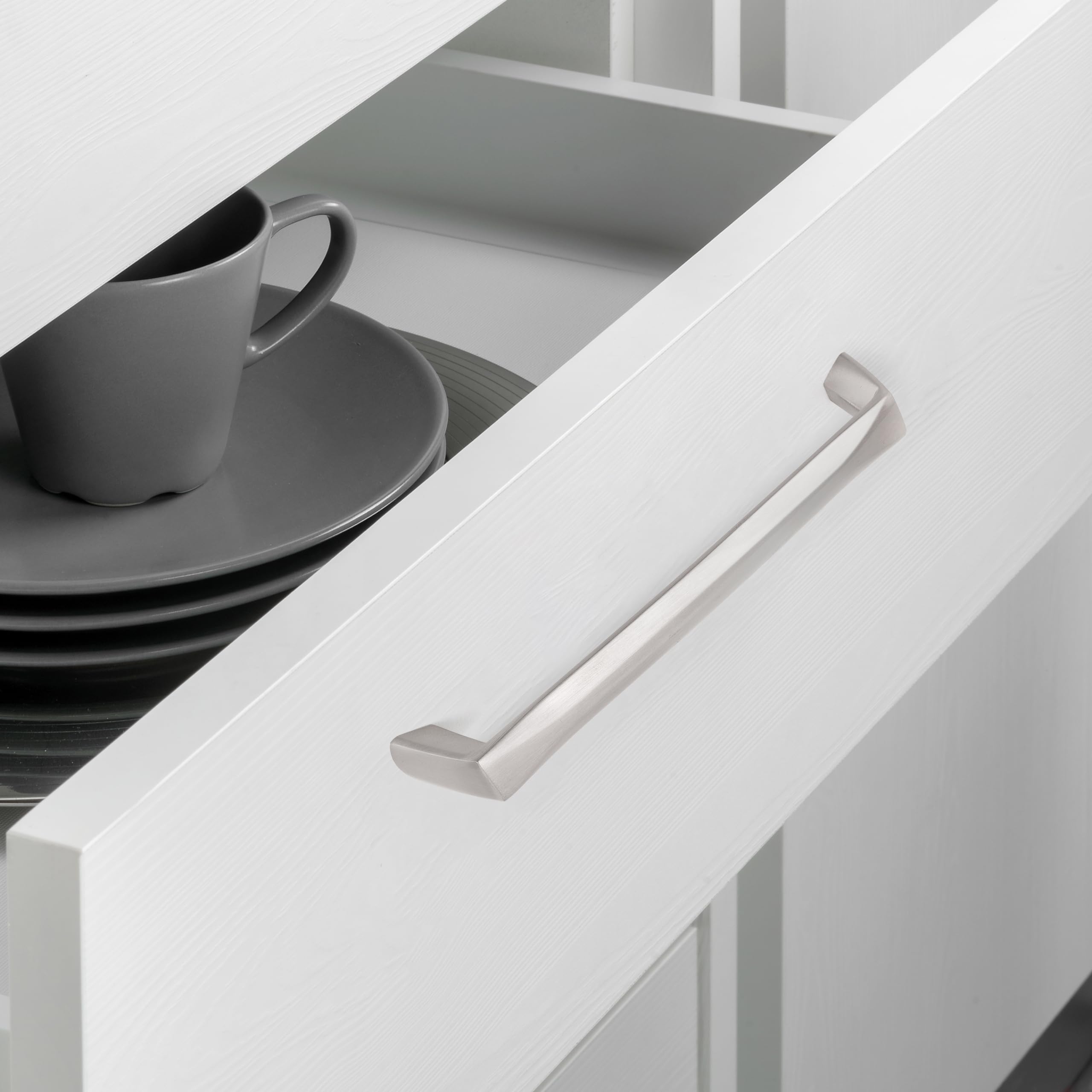 Emuca - Lot of 10 Furniture Handles, L206mm, 192mm Interaxis, Zamak, Satin Finished Nickel - Image 4