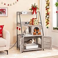 Vista 2 de HOOBRO Caja de arena con 2 estantes de almacenamiento, mueble alto para caja de arena oculto con estación de carga, mueble para caja de arena oculta