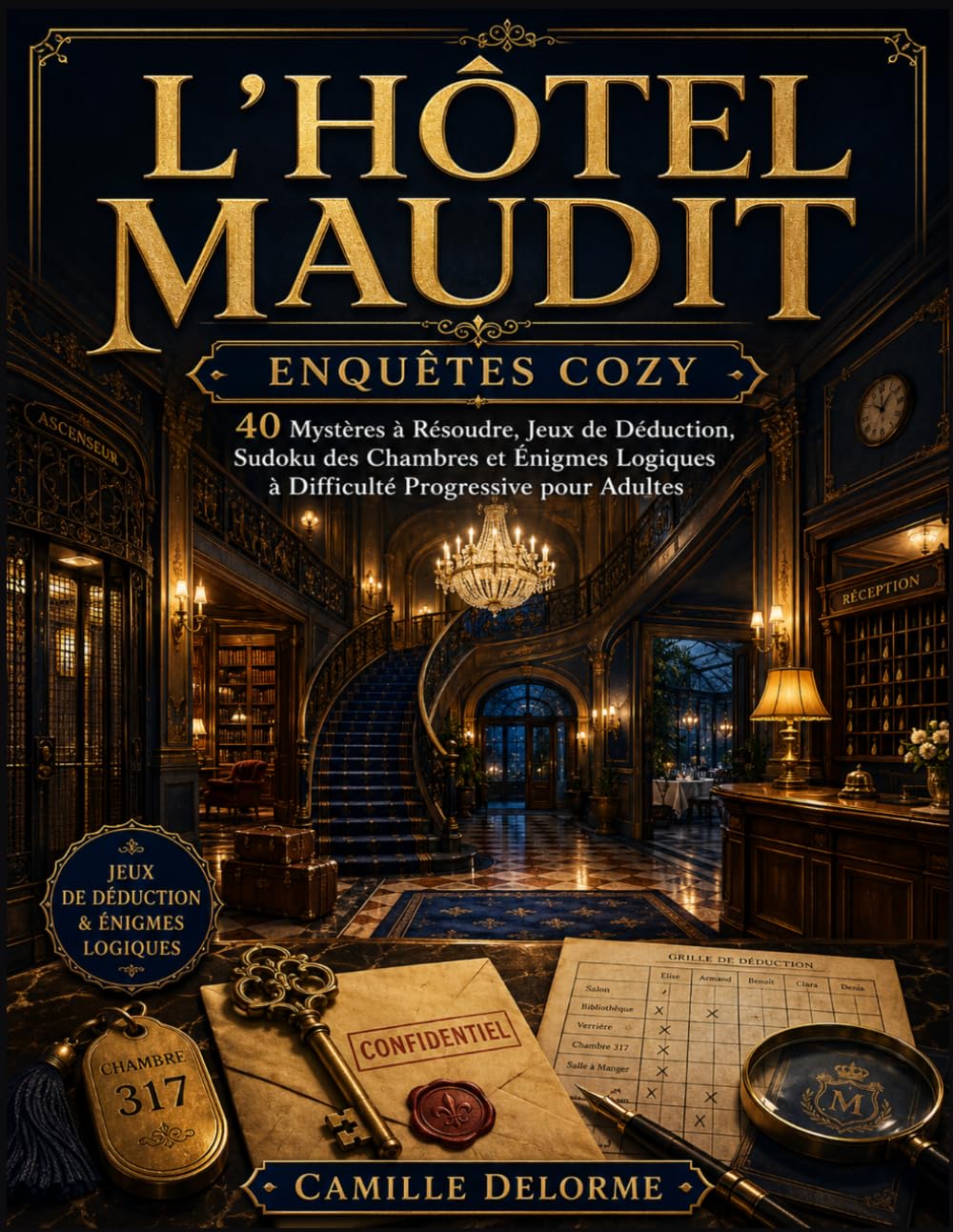 L’HÔTEL MAUDIT - ENQUÊTES COZY: 40 Mystères à Résoudre, Jeux de Déduction, Sudoku des Chambres et Énigmes Logiques à Difficulté Progressive pour Adultes
