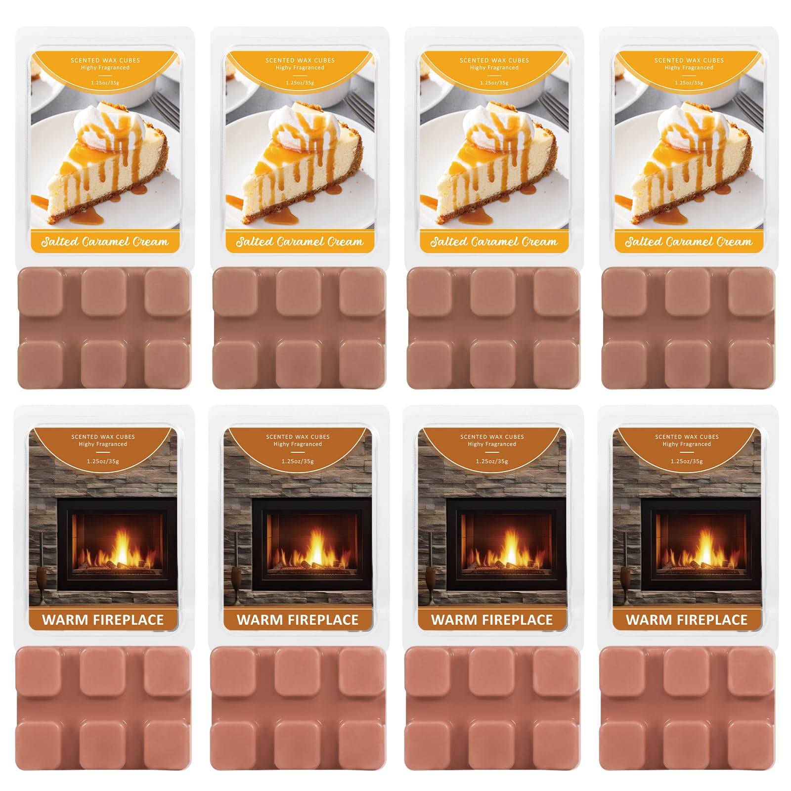 SCENTORINI Wax Melts, 4 Salted Caramel Cream &amp; 4 Warm Fireplace Scent