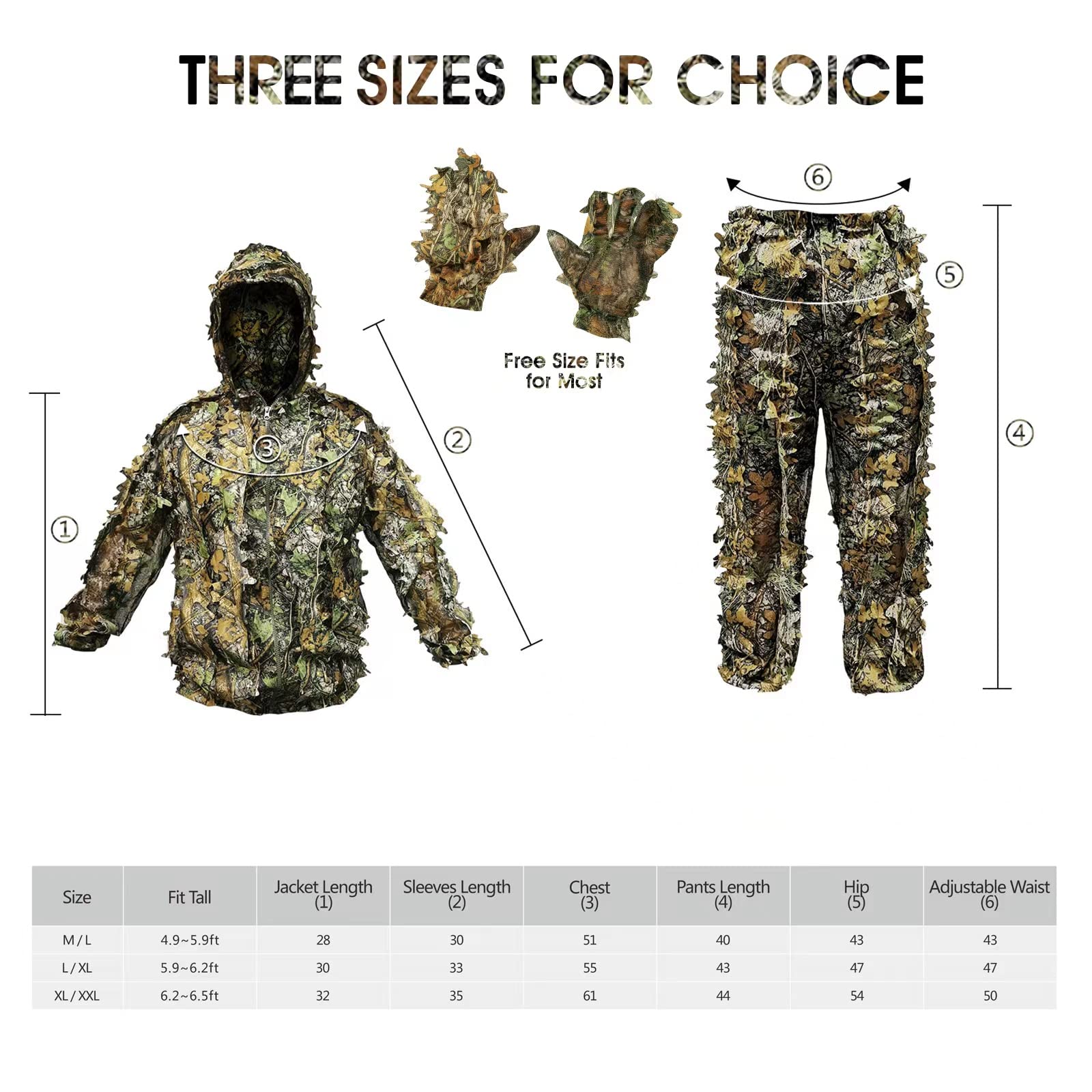 ANYDKE Ghillie Suit Camouflage Hunting Suits Outdoor 3D Leaf Lifelike Camo Clothing Lightweight Breathable Hooded Apparel Suit for Jungle Shooting Airsoft Woodland Photography or Halloween