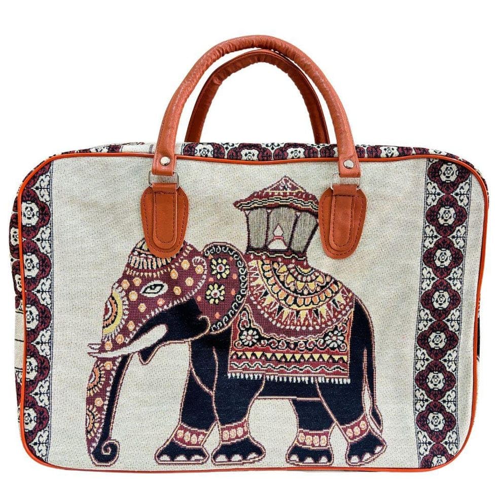 Babbotty'Women and Men Elephant Printed Canvas Duffle Bag,Luggage Travelling Purse for Women, Stylish Duffel Cabin Size Air Bags Handbag, Handbag with Rajasthani Royal Print (White)-picture-38