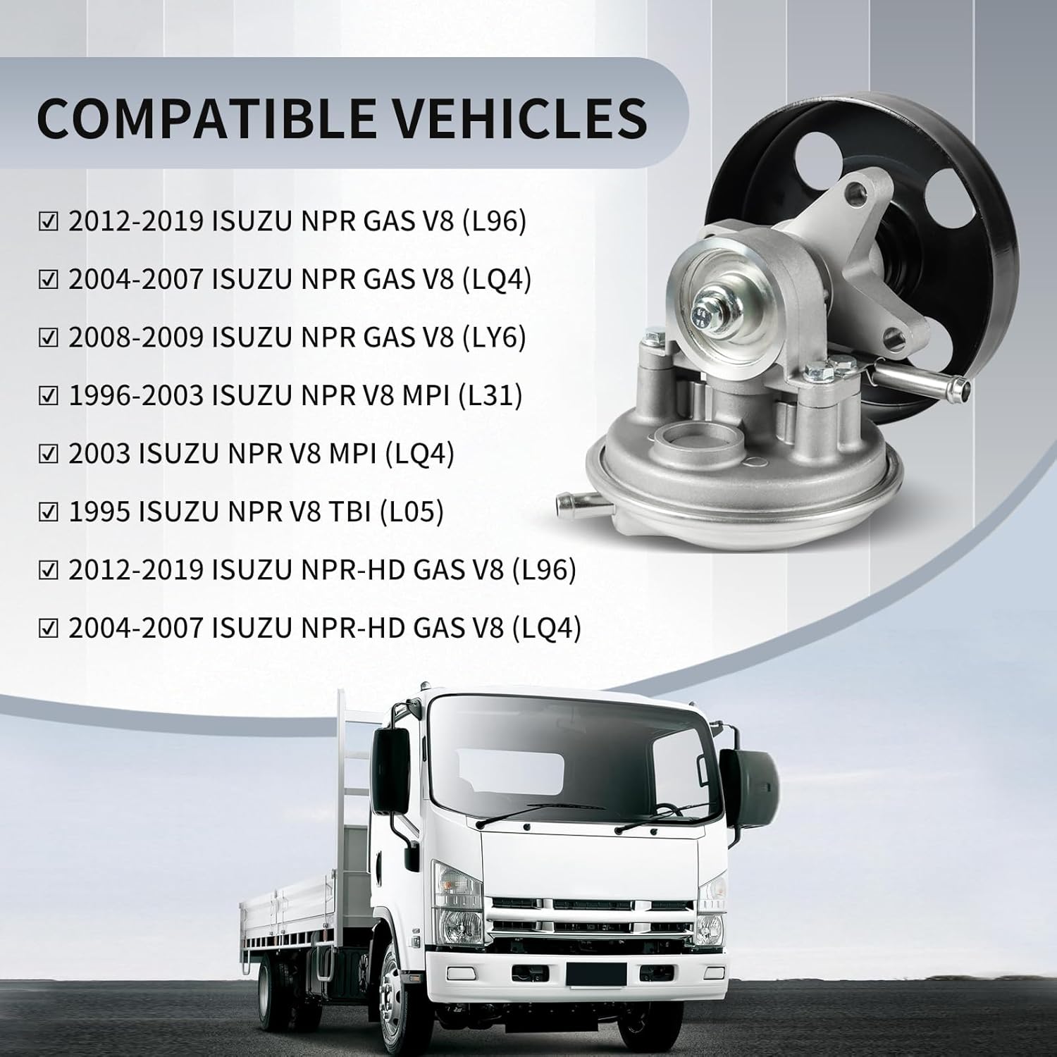 8972410351 Vacuum Pump with Pulley Compatible with 1995-2020 Isuzu NPR NPR-HD Gas V8 L96 LQ4 L31 LQ4 L05 L96 LQ4 3.0L 3.9L 4.8L 5.2L 5.7L 6.0L, Replace 904-862 97241035