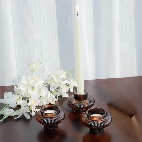 Miniatura 3 de VOHO Brown Candlestick Holders Set of 6, Old Fashioned Candle Sticks Holder Decor for Daily Room/Halloween/Thanksgiving Party, Double Side Taper