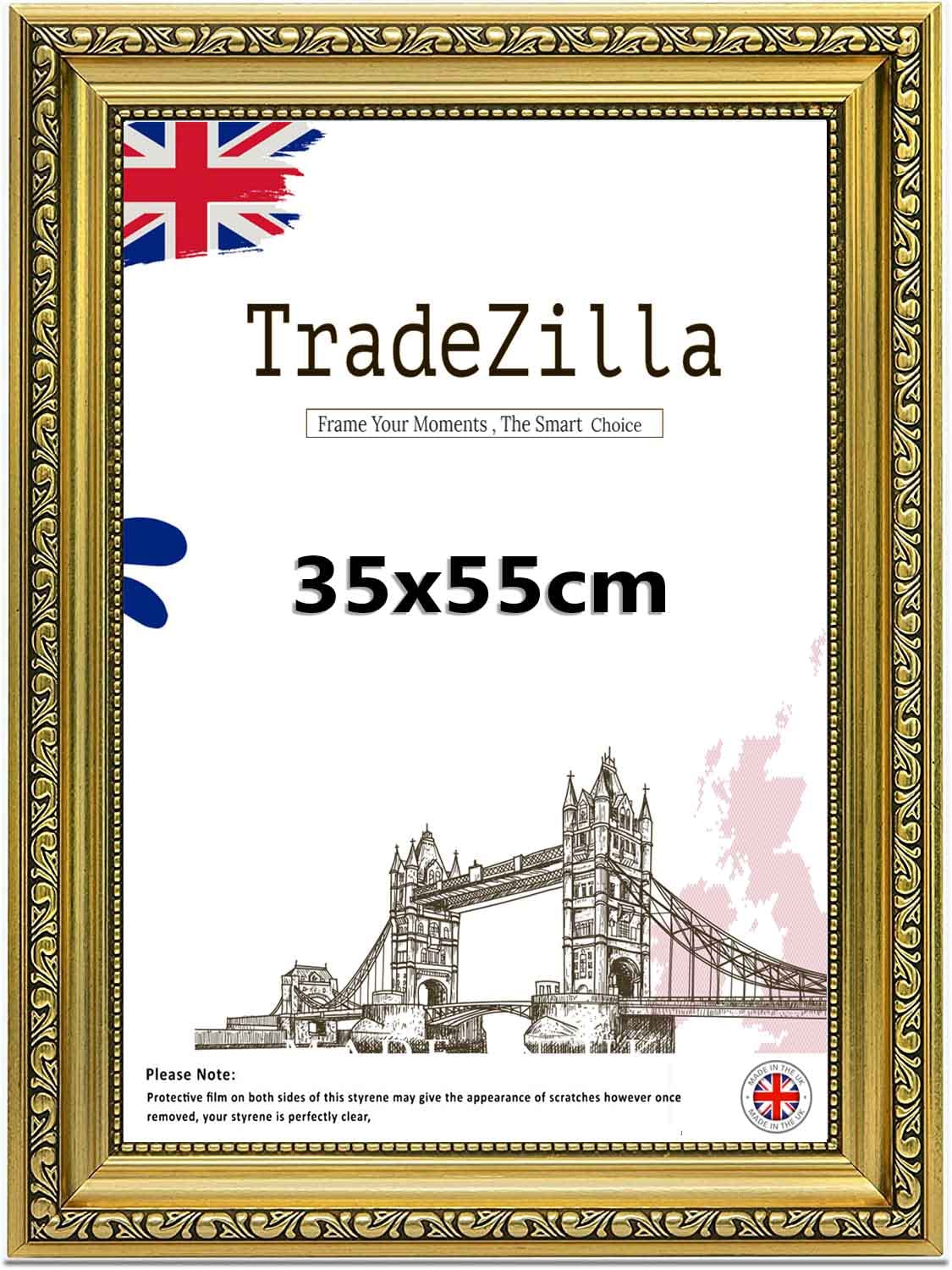 Tradezilla Gold Antique Style Ornate Shabby 35X55cm Poster/Picture Frame Size| Colour Mdf Solid Wood & Hd Perspex | Landscape & Portrait Display |Gift Wall Art Gallery Home Décor (Gold)