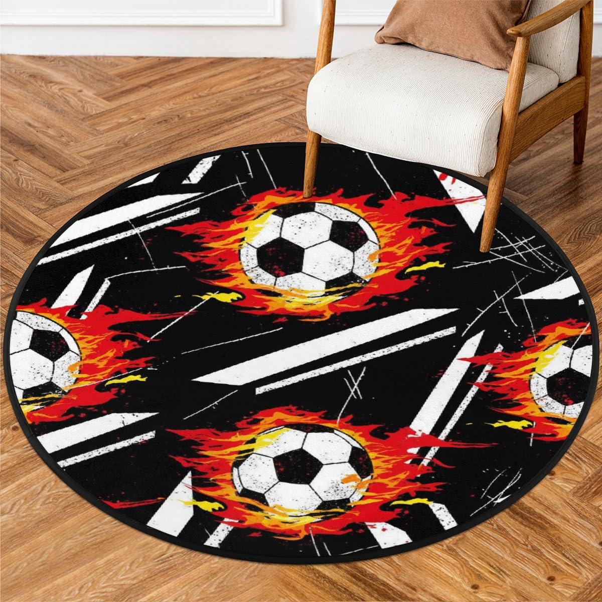 Tapis rond lavable 160 cm antidérapant pour salon et chambre