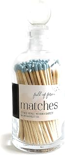 Powder Blue Tip Colored Matches. Full of Fire. Match Sticks. Decorative Glass Bottle. Mid-Century Modern Home Decor. Unique Gifts for her