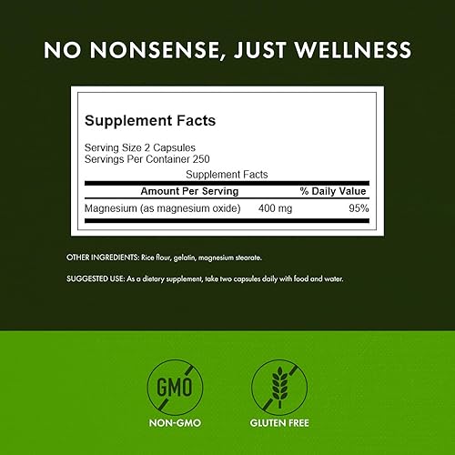 Miniatura 3 de Swanson Apoyo a la salud muscular y ósea de magnesio 200 miligramos (2 cápsulas por 400 mg de óxido de magnesio) 500 cápsulas