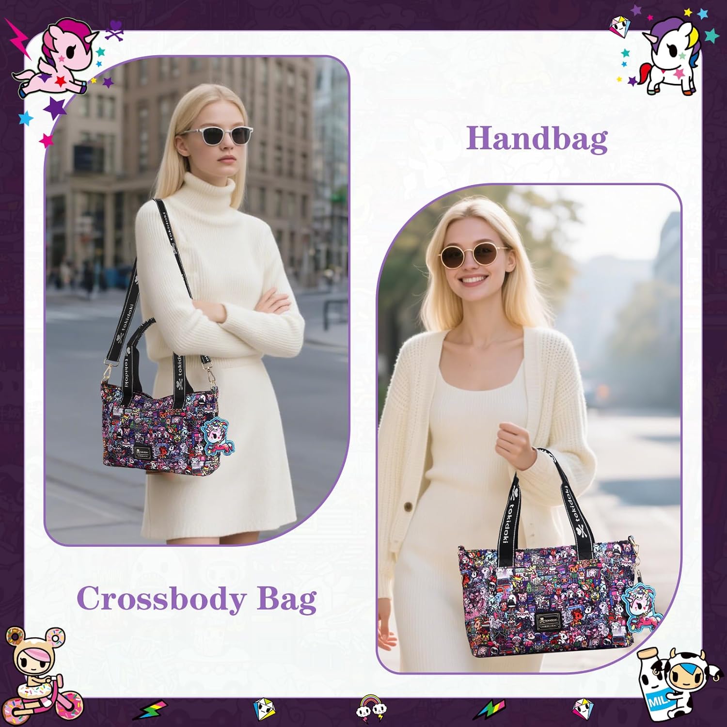 Tokidoki Crossbody Bag with Unicorno Keychain Cute Shoulder Bag Tote Purse Handbag Wallet for Women Girl Shopping Travel