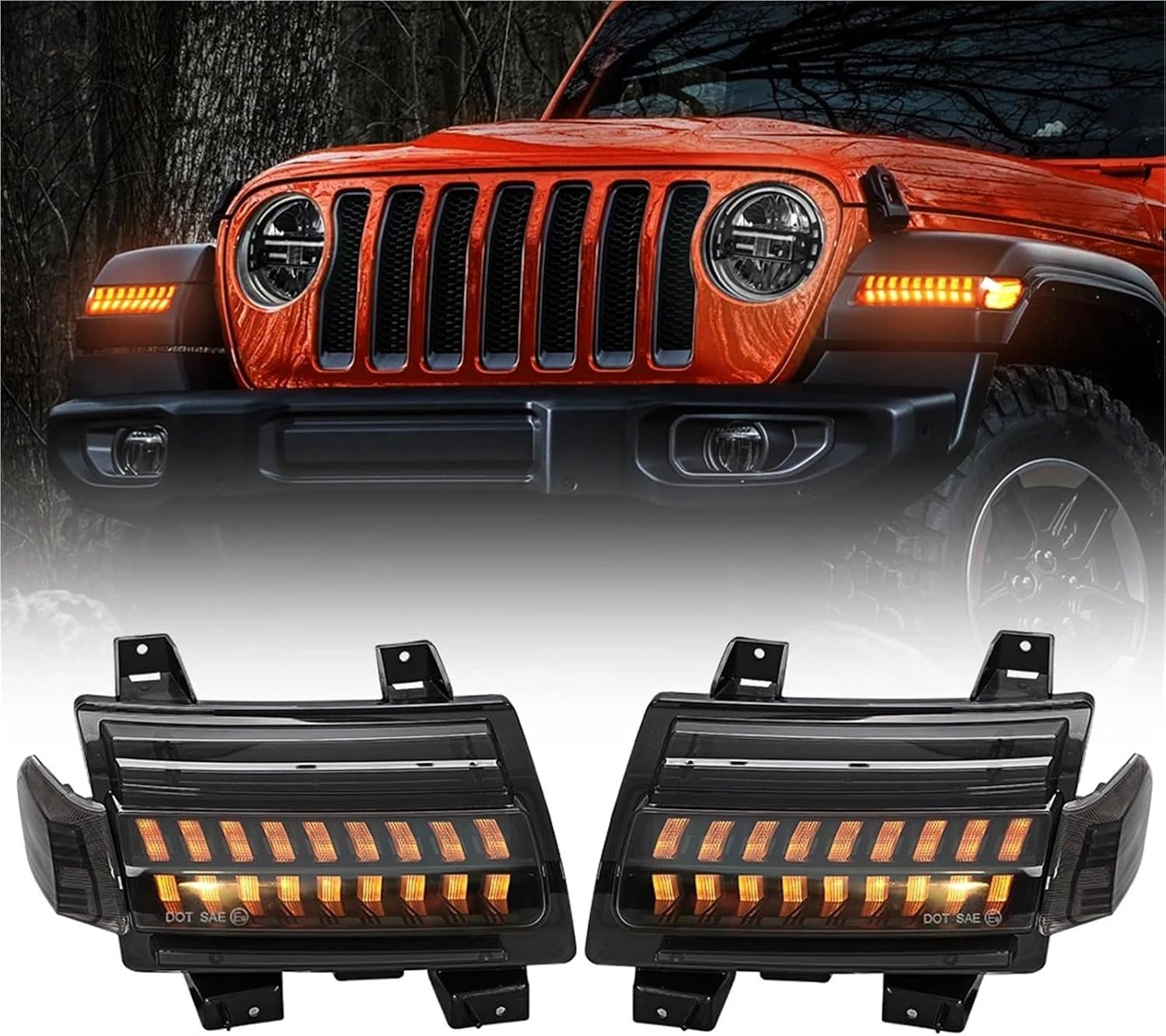 JL LED Fender Light Kit, Flashing Turn Signal With + Side Marker Lights For Jeep Wrangler Gladiator JT 2018-2022(LED version)