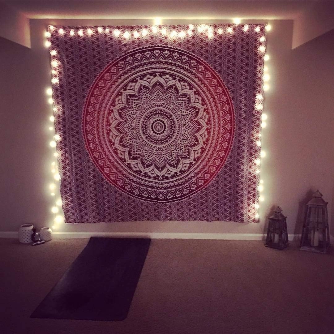 Craft N Craft India Wall Tapestries - Hanging Mandala Tapestry – Bohemian Beach Picnic Blanket – Hippie Decorative & Psychedelic Dorm Decor - 92 x 82 Inch (Pink)