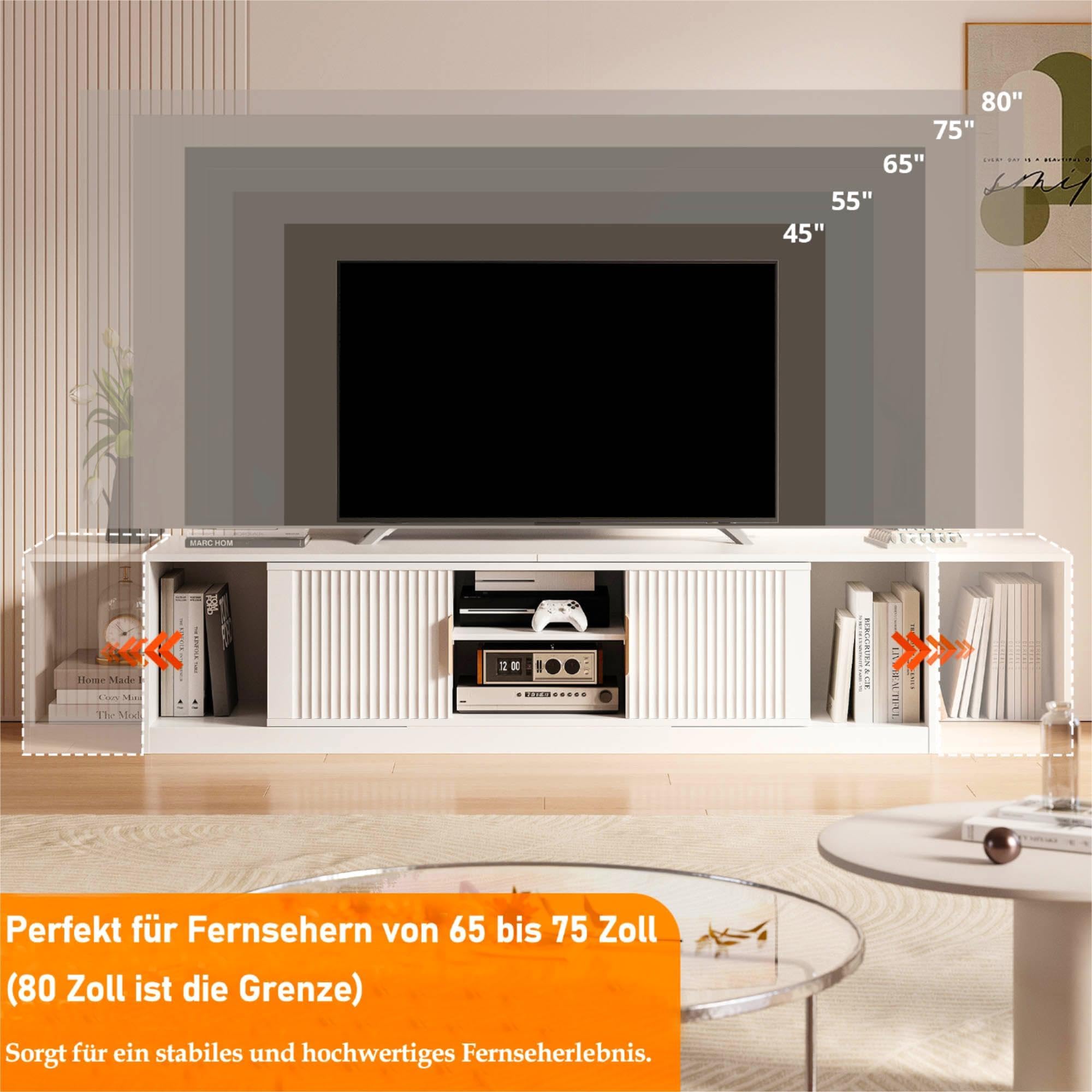 IRONCK Mueble de TV Extensible de 160 a 200 cm, para televisores de 30 a 75 Pulgadas, con Esquina giratoria, de Madera, 2 Puertas y Espacio de Almacenamiento Ajustable, Moderno, para salón, Color