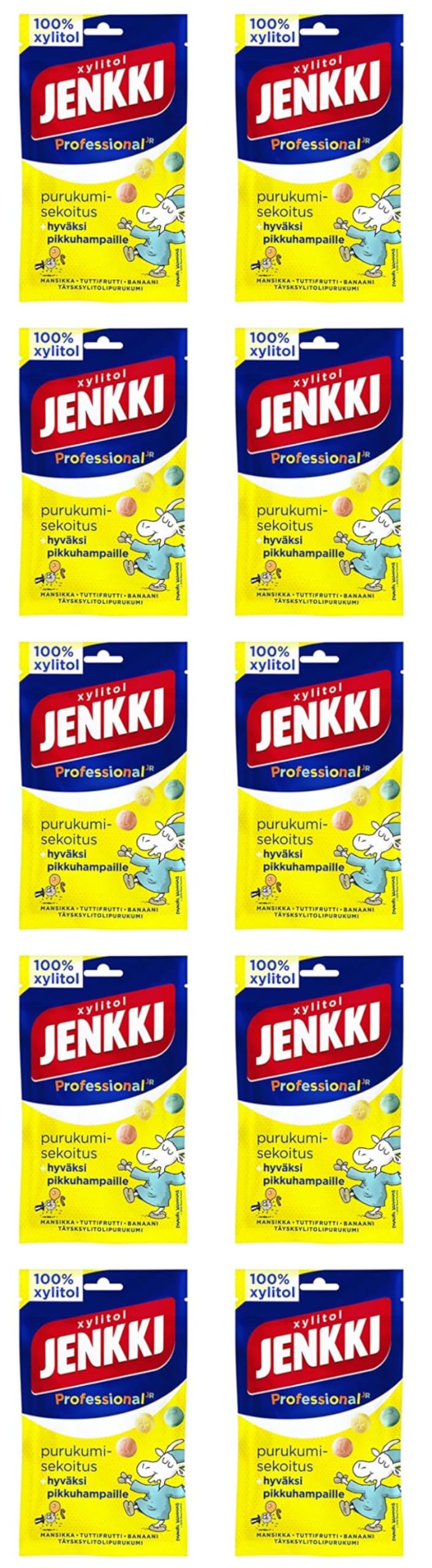 Cloetta Jenkki Xylitol Strawberry Tutti frutti Banana Chicle 10 Packs of 75g
